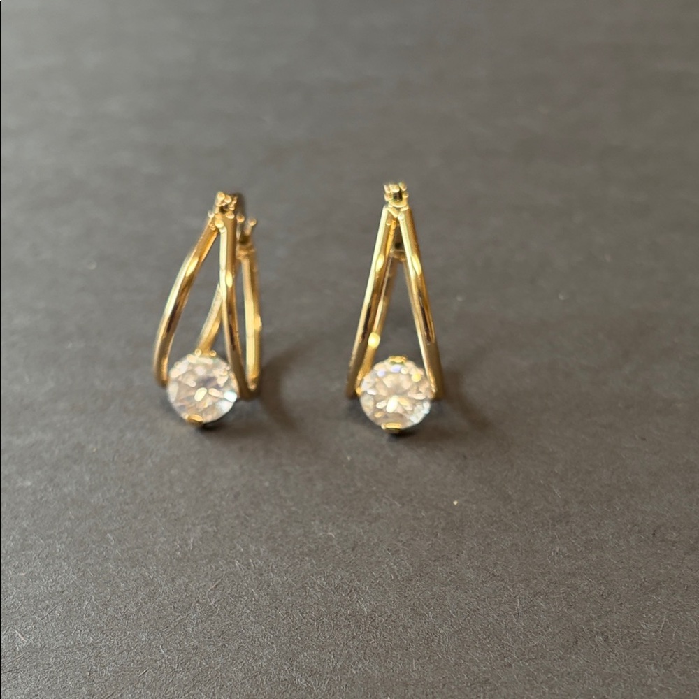 Elegant Gold and CZ Hoop Earrings